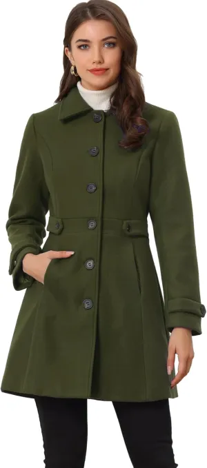 Allegra K Women's Winter Classic Outwear Overcoat with Pockets Single Breasted Pea Coat