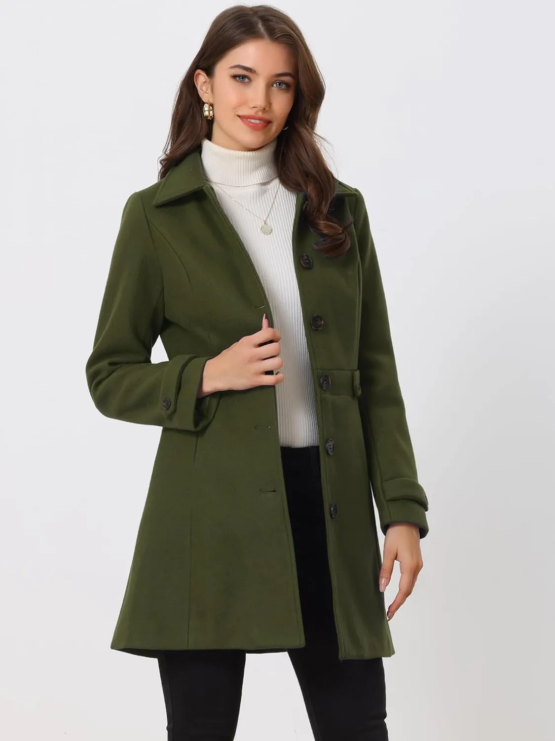 Allegra K Women's Winter Classic Outwear Overcoat with Pockets Single Breasted Pea Coat