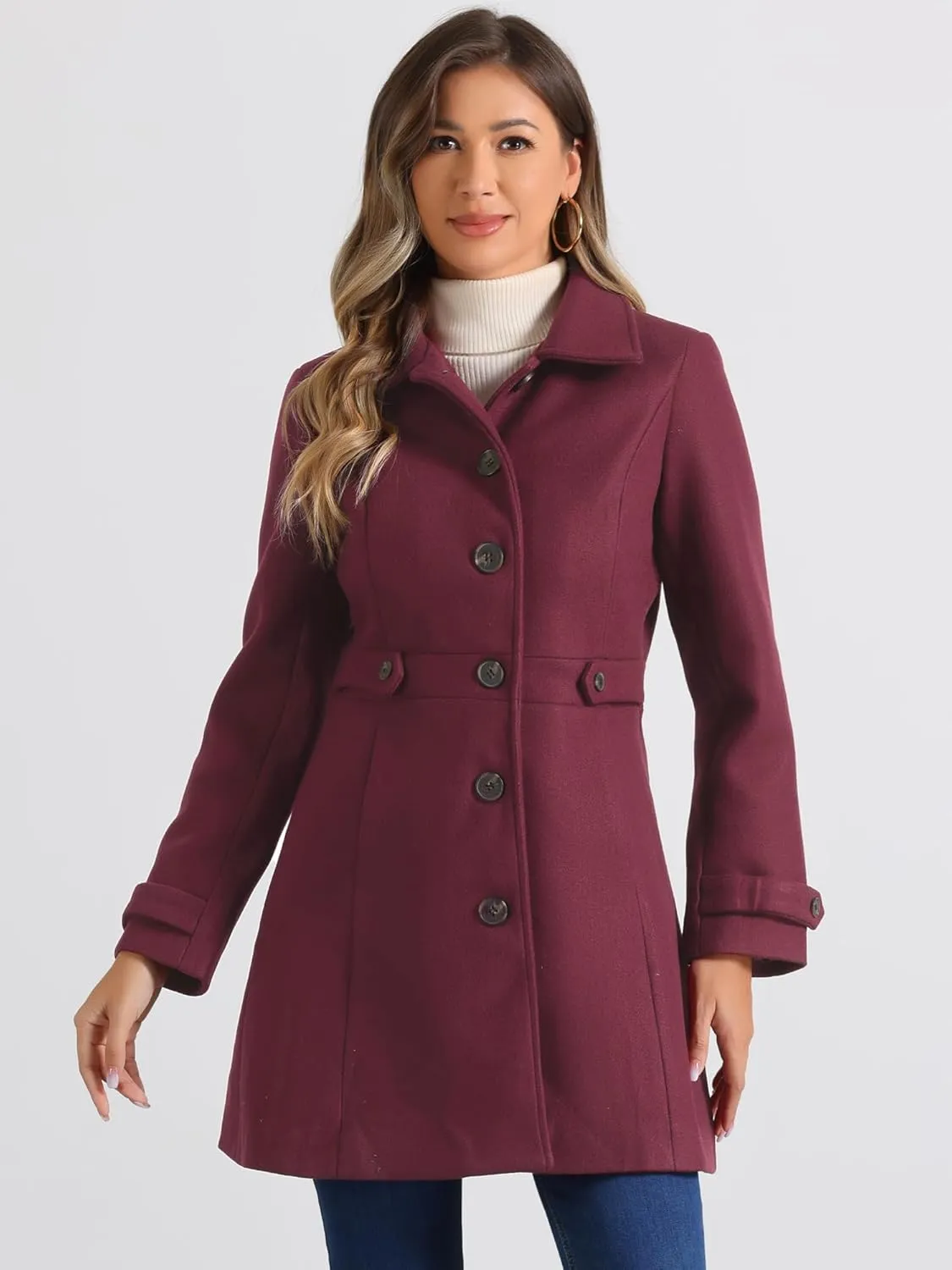 Allegra K Women's Winter Classic Outwear Overcoat with Pockets Single Breasted Pea Coat