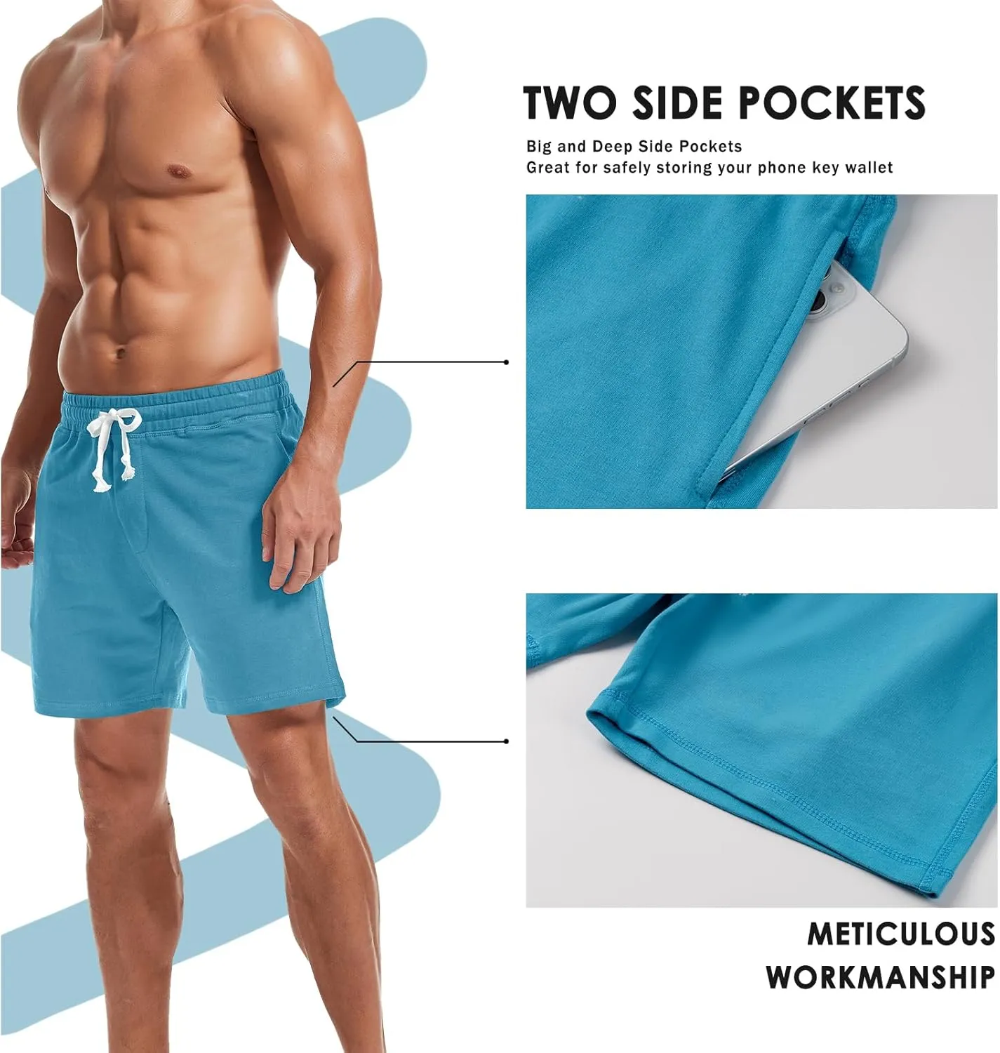 AMY COULEE Mens Athletic Workout Shorts 5.5" Cotton Casual Shorts Elastic Waist Joggers Sports Sweat Shorts