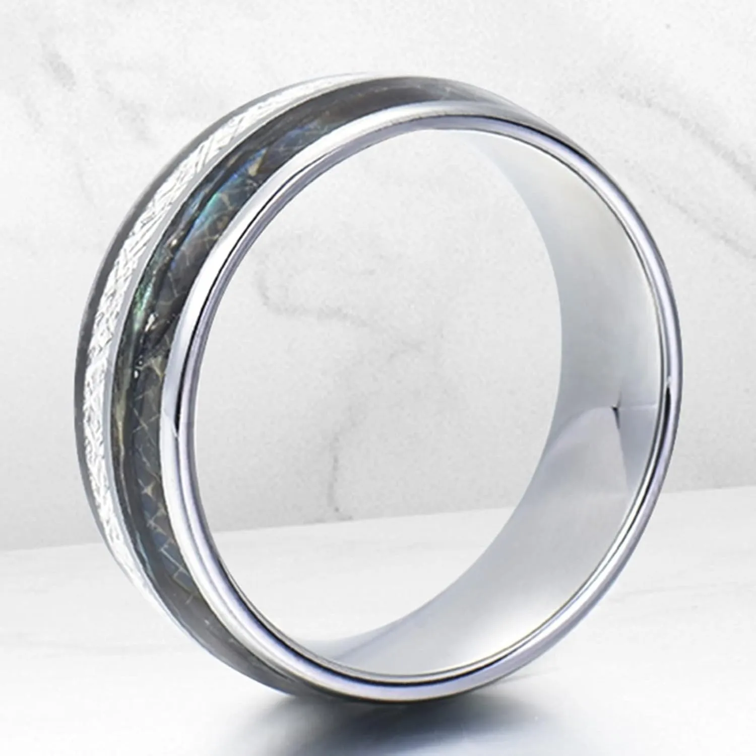 Anniversary Rings for Couple, Tungsten Matching Wedding Rings Set for Him and Her Comfort Fit 8mm Silver Ring Inlay Shell and Metal
