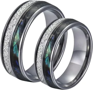 Anniversary Rings for Couple, Tungsten Matching Wedding Rings Set for Him and Her Comfort Fit 8mm Silver Ring Inlay Shell and Metal