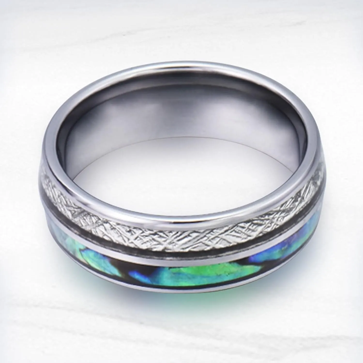 Anniversary Rings for Couple, Tungsten Matching Wedding Rings Set for Him and Her Comfort Fit 8mm Silver Ring Inlay Shell and Metal