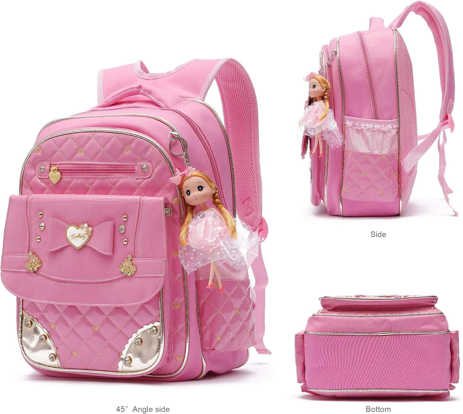 AO ALI VICTORY Backpack for Girls, Waterproof Kids Backpacks School Bag Toddler Bookbags Cute Travel Daypack (Large, A-Pink)