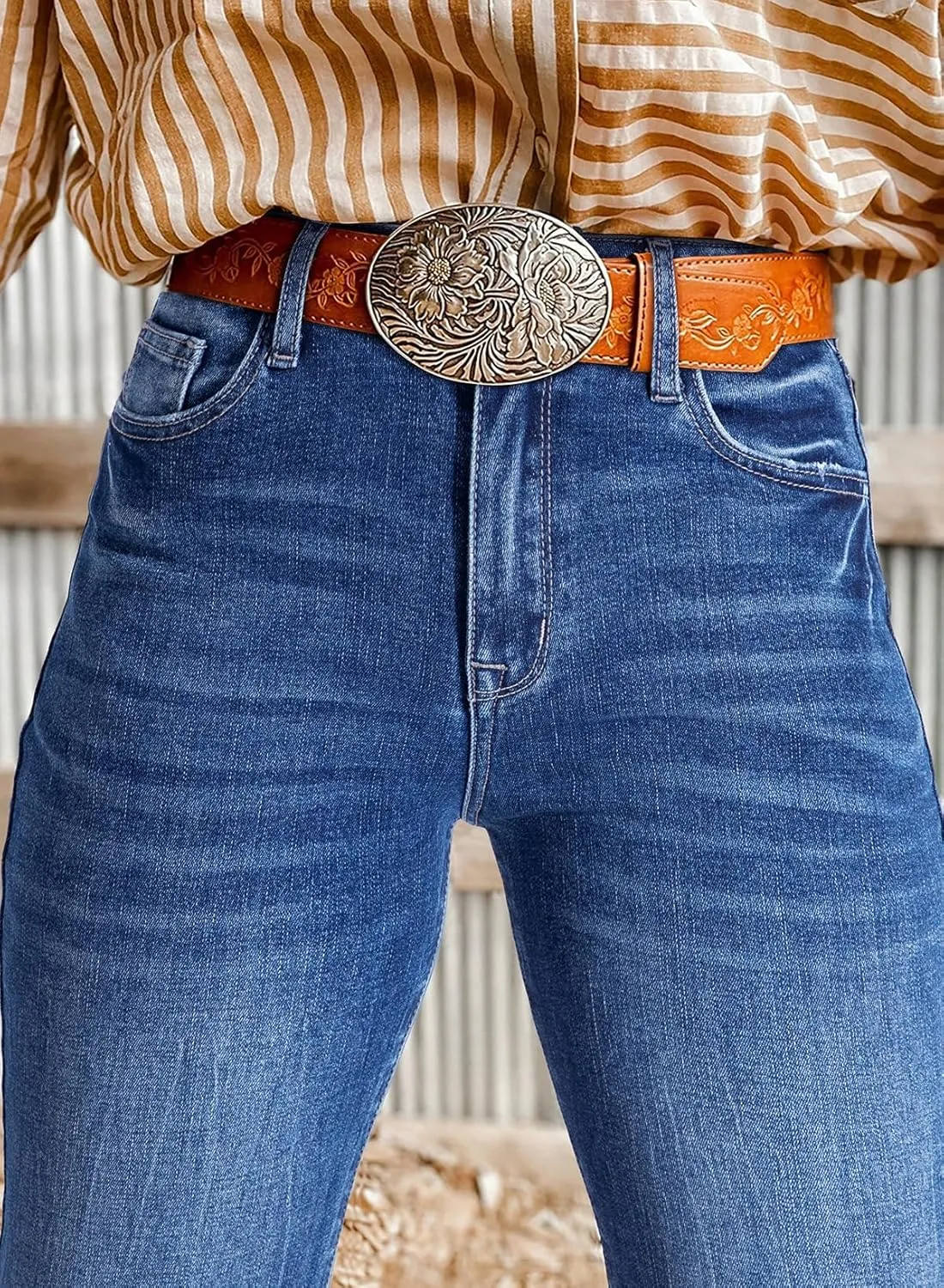Astylish Womens High Waisted Jeans Stretchy Flared Straight Leg Loose Trendy Raw Hem Denim Pants