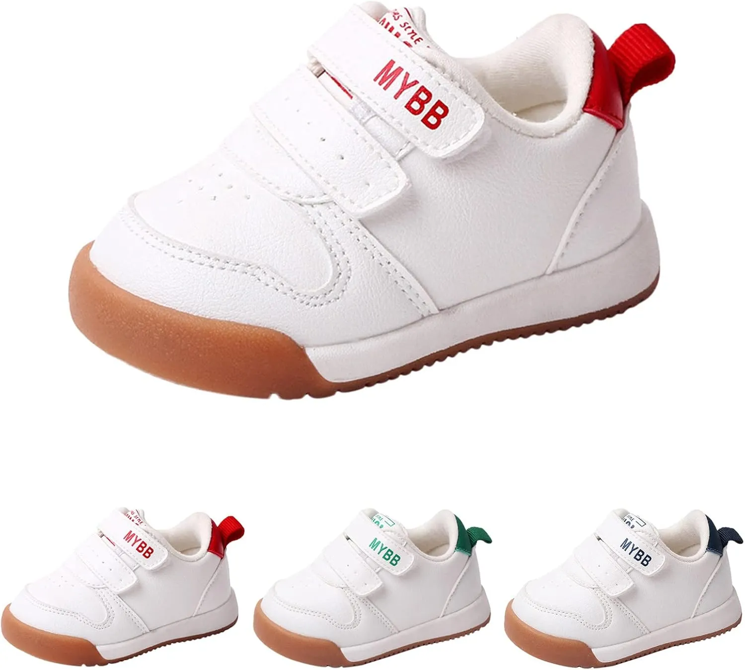 Baby Double Strap Sneakers, Casual Athletic Shoes for Boys Girls, Comfortable Fit Flat Bottom Non Slip Sport Shoes