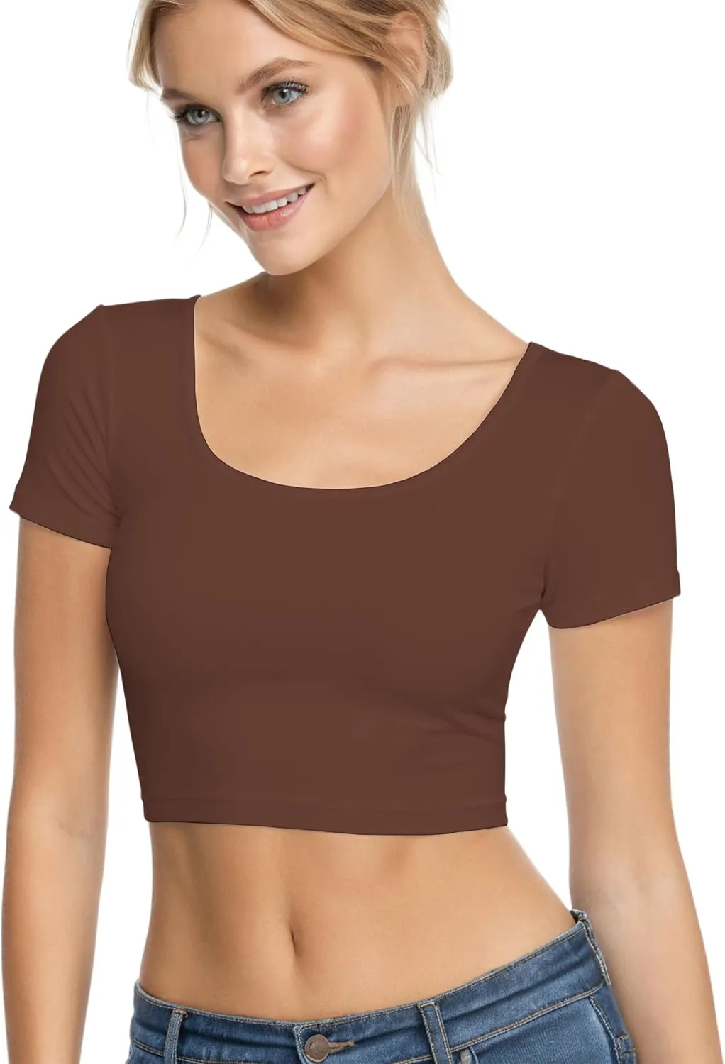 Basic Crop Tops for Women Short Sleeve T-Shirts Scoop Neck Cropped Shirts Women's Crop Top Cute Summer Tops Slim Fit Tees