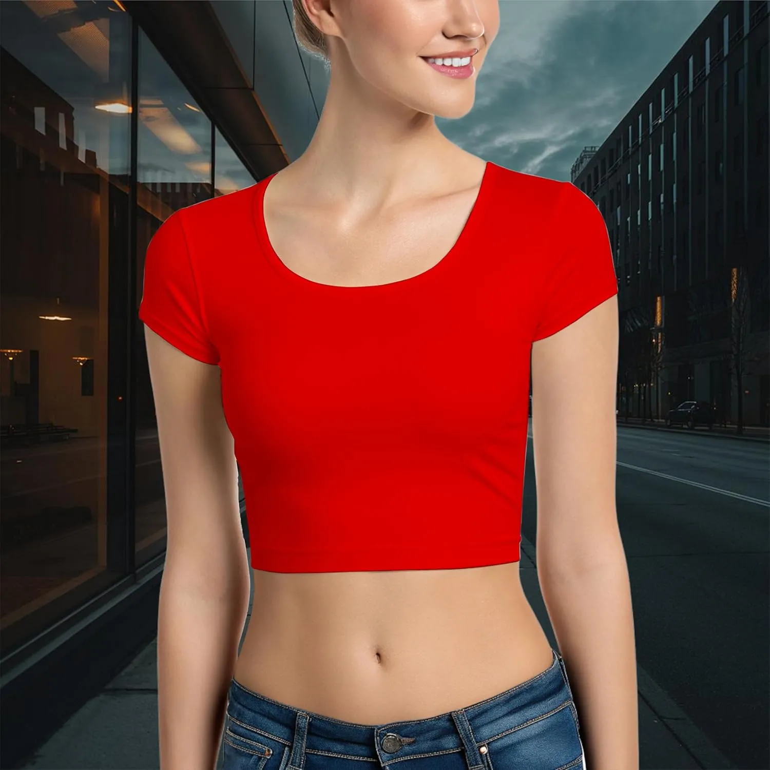 Basic Crop Tops for Women Short Sleeve T-Shirts Scoop Neck Cropped Shirts Women's Crop Top Cute Summer Tops Slim Fit Tees
