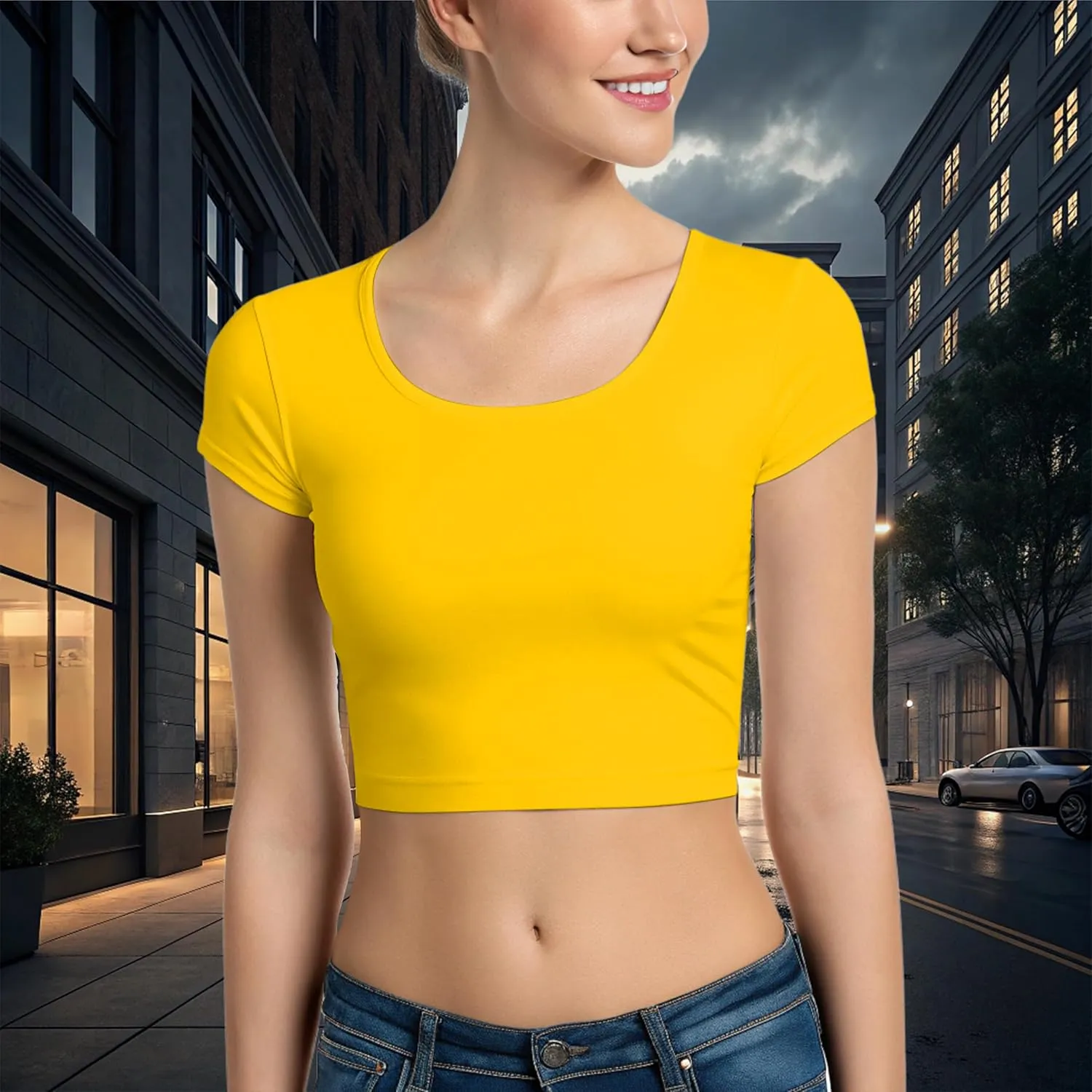 Basic Crop Tops for Women Short Sleeve T-Shirts Scoop Neck Cropped Shirts Women's Crop Top Cute Summer Tops Slim Fit Tees