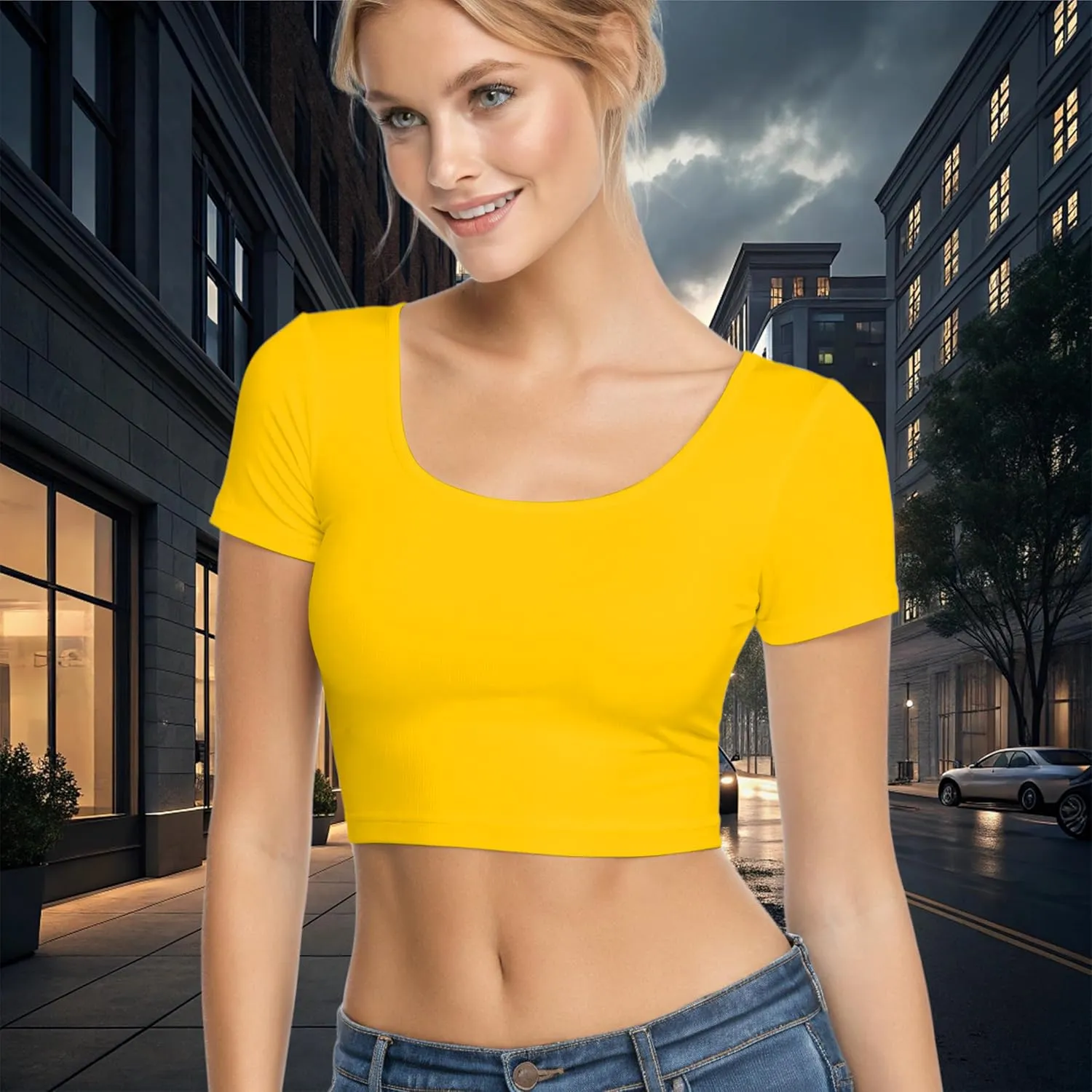 Basic Crop Tops for Women Short Sleeve T-Shirts Scoop Neck Cropped Shirts Women's Crop Top Cute Summer Tops Slim Fit Tees