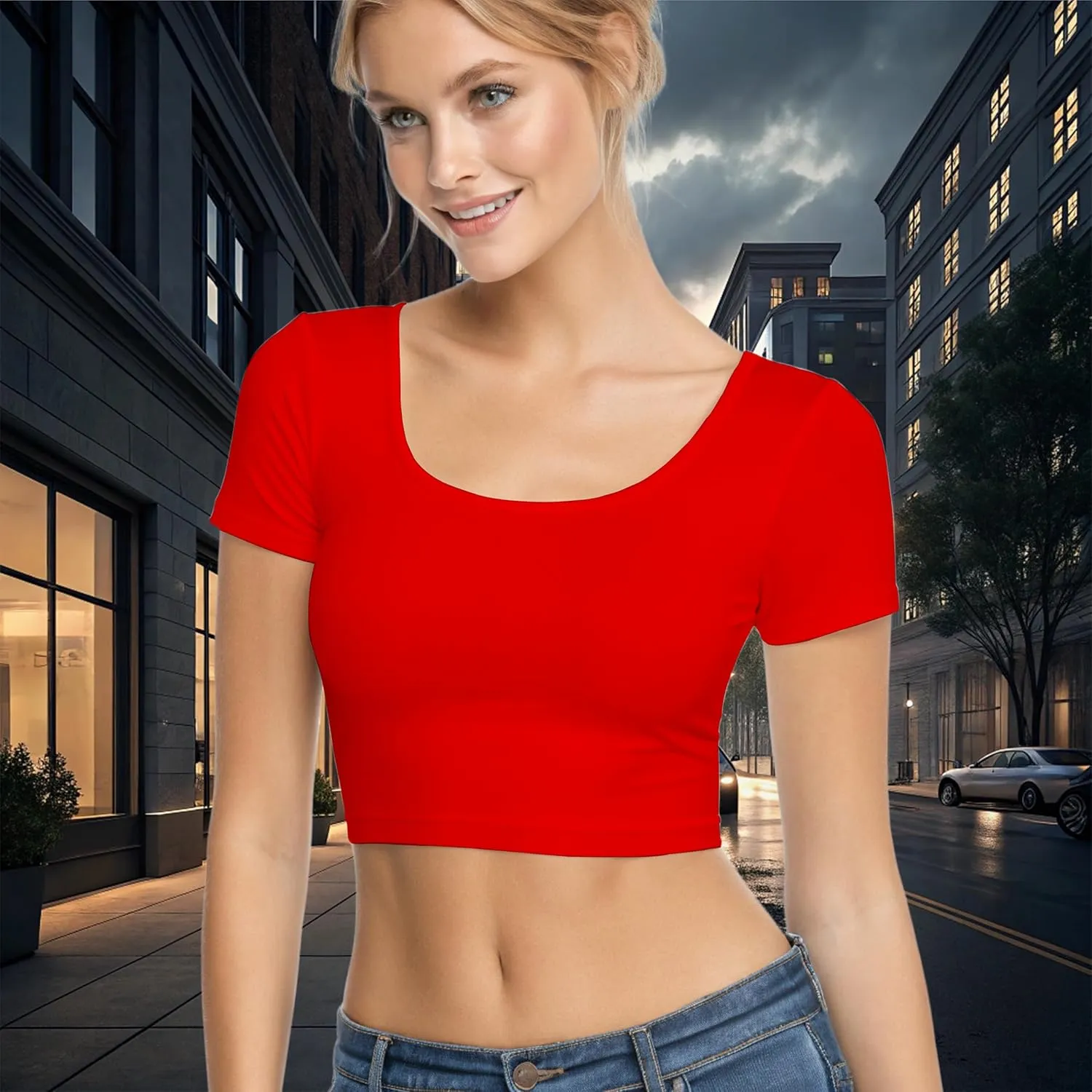 Basic Crop Tops for Women Short Sleeve T-Shirts Scoop Neck Cropped Shirts Women's Crop Top Cute Summer Tops Slim Fit Tees
