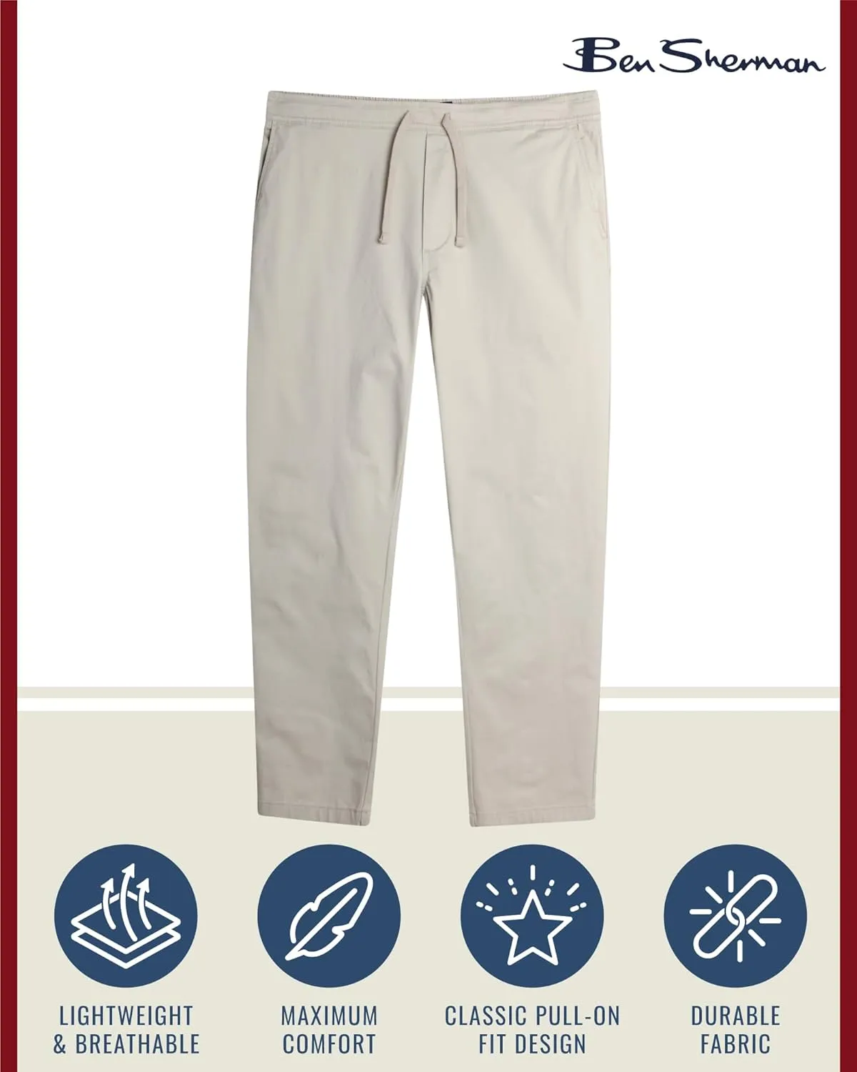 Ben Sherman Mens Pants - Comfort Stretch Flat Front Pull On Pants - Casual Chinos for Men (S-XL)