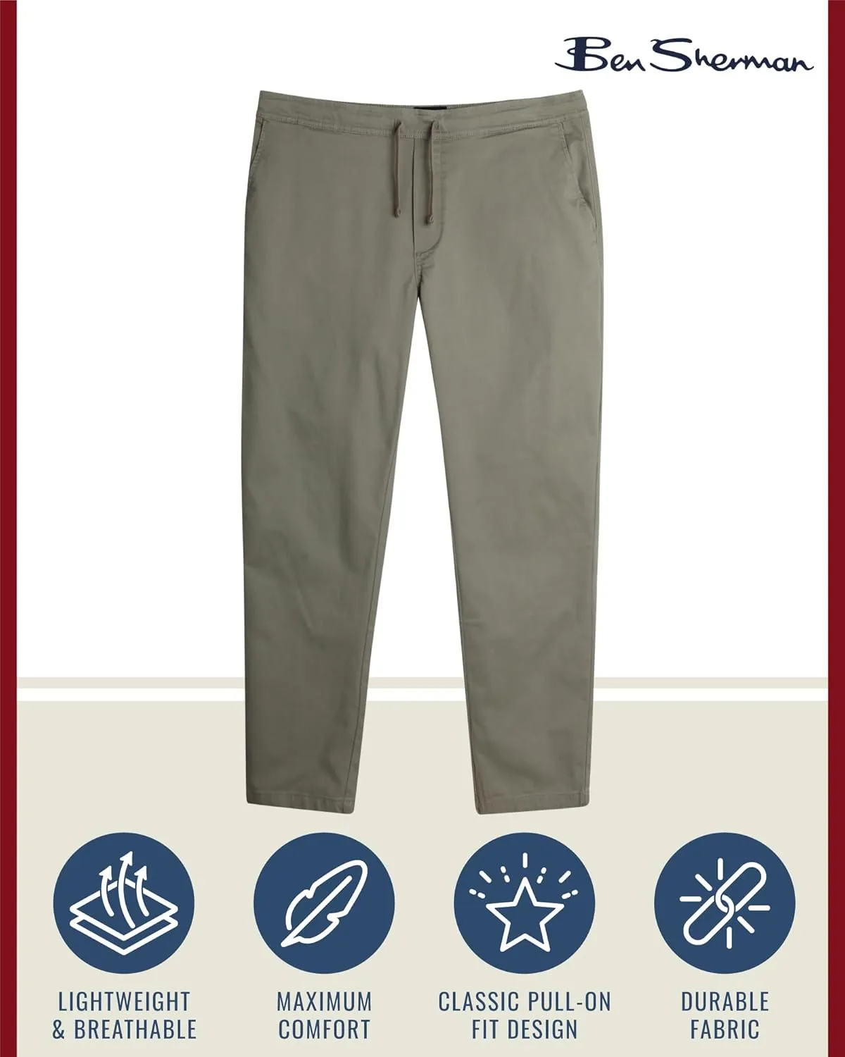 Ben Sherman Mens Pants - Comfort Stretch Flat Front Pull On Pants - Casual Chinos for Men (S-XL)