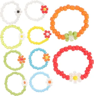 BESPORTBLE Summer Jewelry Collection 10pcs Women's Beaded Ring Set Turquoise Ring for Girls