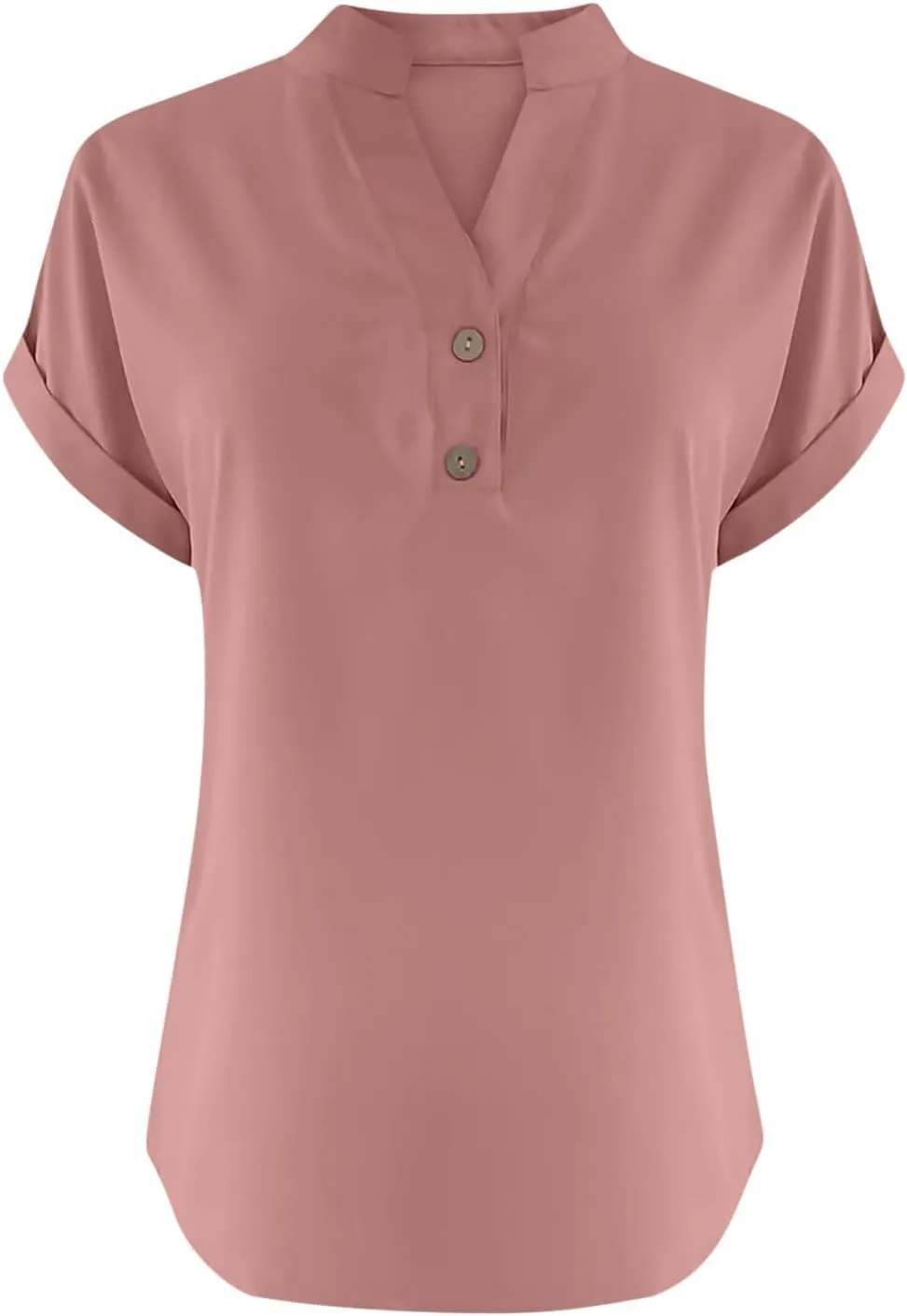 Binmer Half Button Linen Tops for Womens Oversized Short Sleeve V Neck Shirts Loose Fit Tunic Blouse Casual Summer Tee