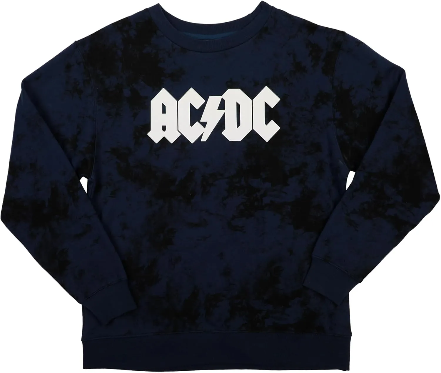 Bioworld ACDC Guitar & Band Logo Crew Neck Long Sleeve Gray Women's Oversized Reversible Pullover Sweatshirt