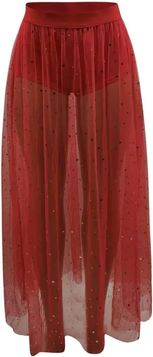 Black Skirt for Women Midi Skirt Elastic High Waist Flowy Pleated Skirt a Line Mesh Fairy Skirt Business Casual