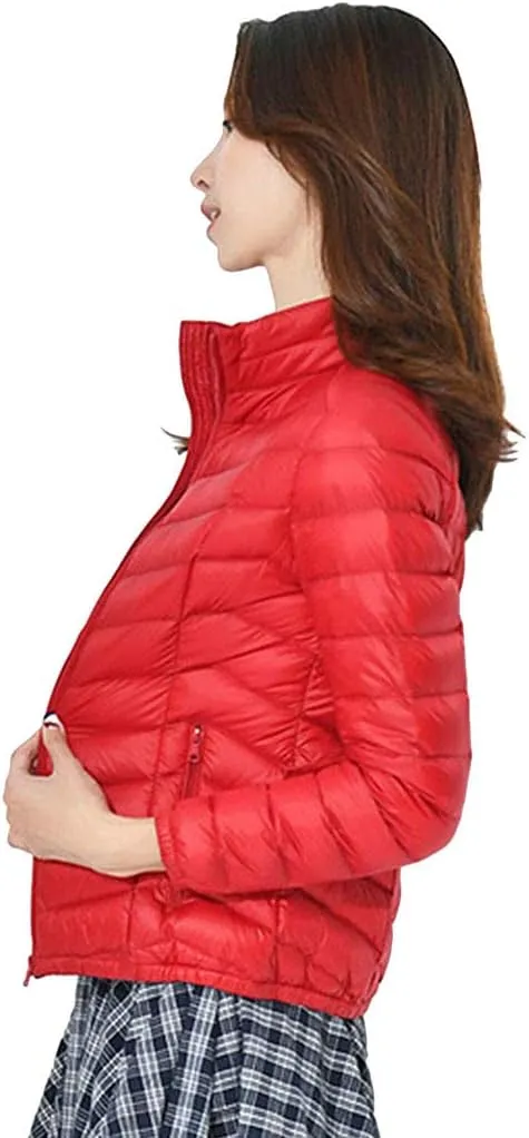 BOFETA Womens Stand Collar Light Weight Down Jackets Slim Fitted Packable Winter Warm Jackets Plus Size