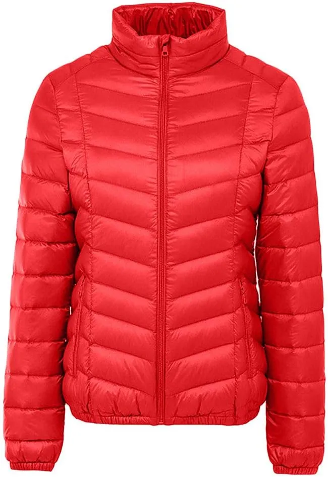 BOFETA Womens Stand Collar Light Weight Down Jackets Slim Fitted Packable Winter Warm Jackets Plus Size
