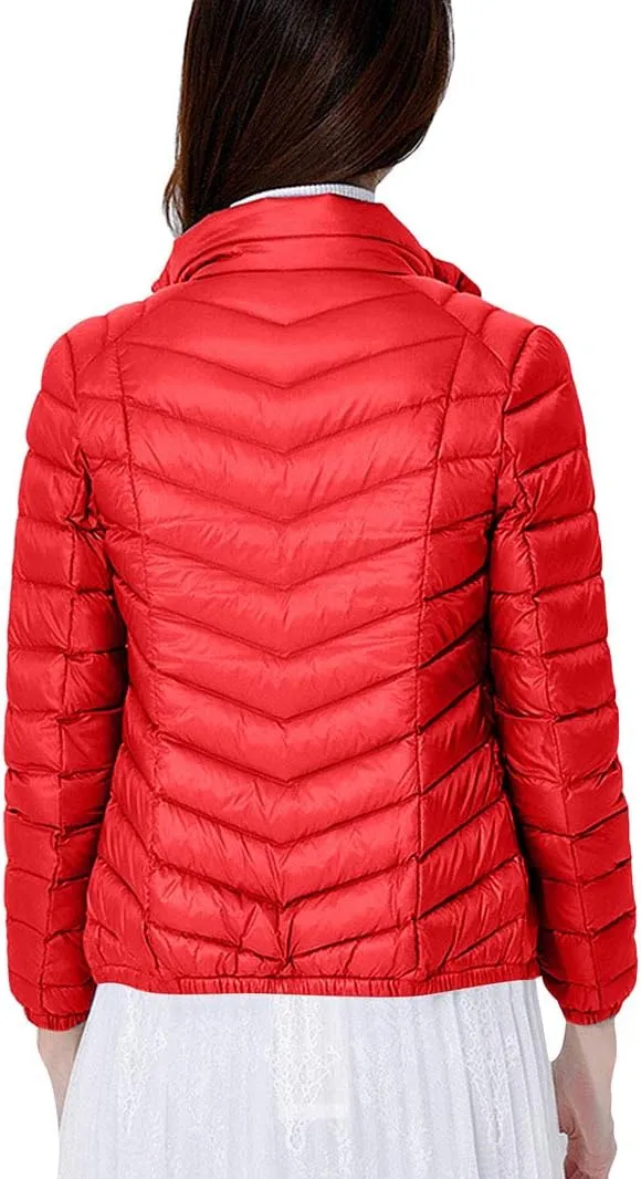 BOFETA Womens Stand Collar Light Weight Down Jackets Slim Fitted Packable Winter Warm Jackets Plus Size