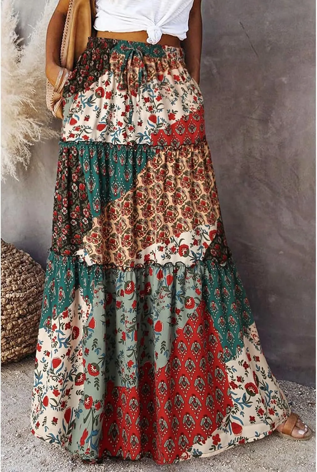Boho Flowy Skirts for Women Maxi Floral High Waisted Tiered Long Skirts Ladies Casual Bohemian Summer Clothes 2025