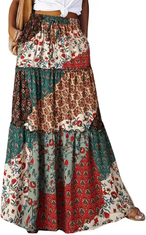 Boho Flowy Skirts for Women Maxi Floral High Waisted Tiered Long Skirts Ladies Casual Bohemian Summer Clothes 2025