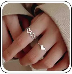 Boho Love Heart Rings Hollow Heart Knuckle Rings Silver Open Adjustable Stacking Rings Heart Love Finger Rings Minimalist Rings Set Jewelry for Women
