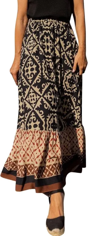 Boho Maxi Skirts Womens Summer Lightweight Fashion High Waist Pleated Skirt Midi Swing Skirt with Pockets A Line