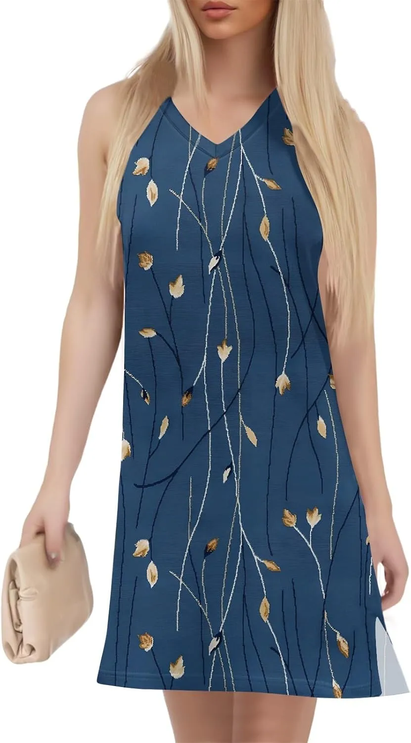 Boho Summer Dresses for Women 2025 V-Neck Beach Dress Vacation Women's Sleeveless Floral Sundress with Split