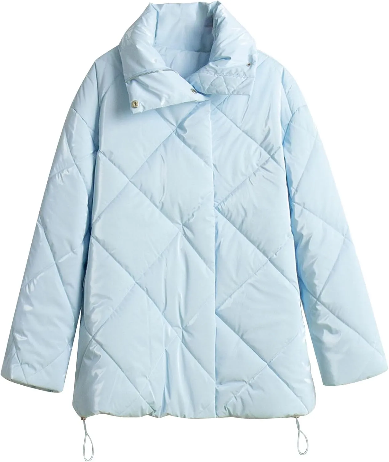 Borniu Women's 2024 Winter Long Sleeve Zip Puffer Jacket Pockets Baggy Short Down Coats Warm Quilted Jackets Outerwear
