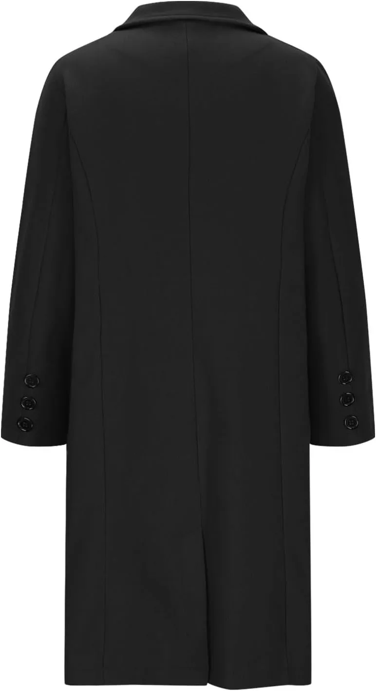 Borniu Womens Notched Lapel Collar Single Breasted Pea Coat Winter Wool Blend Over Coats Long Jackets Outerwear