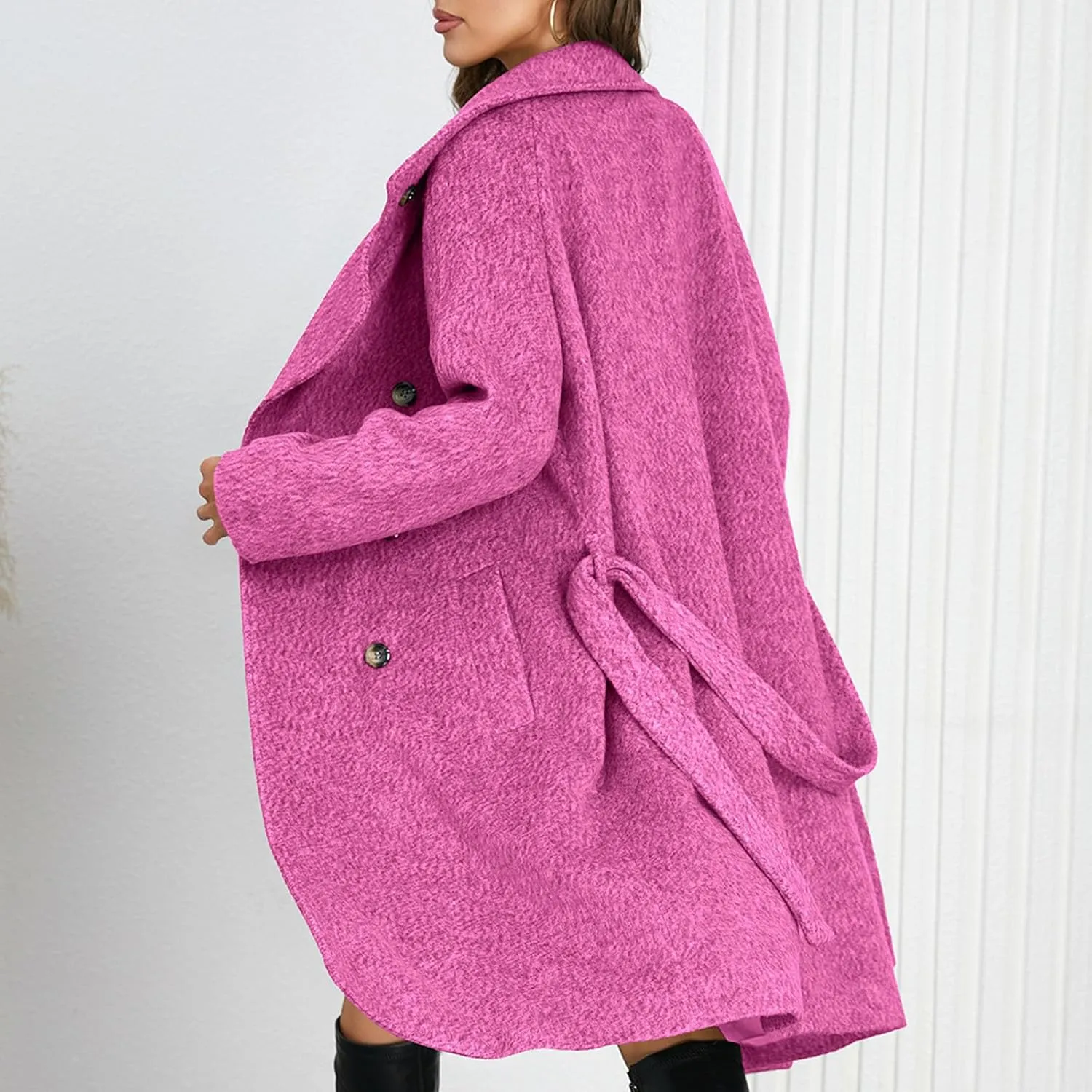 Borniu Women's Single Breasted Pea Coat Wool Blend Winter Mid-Long Trench Coat with Belt Casual Warm Overcoat