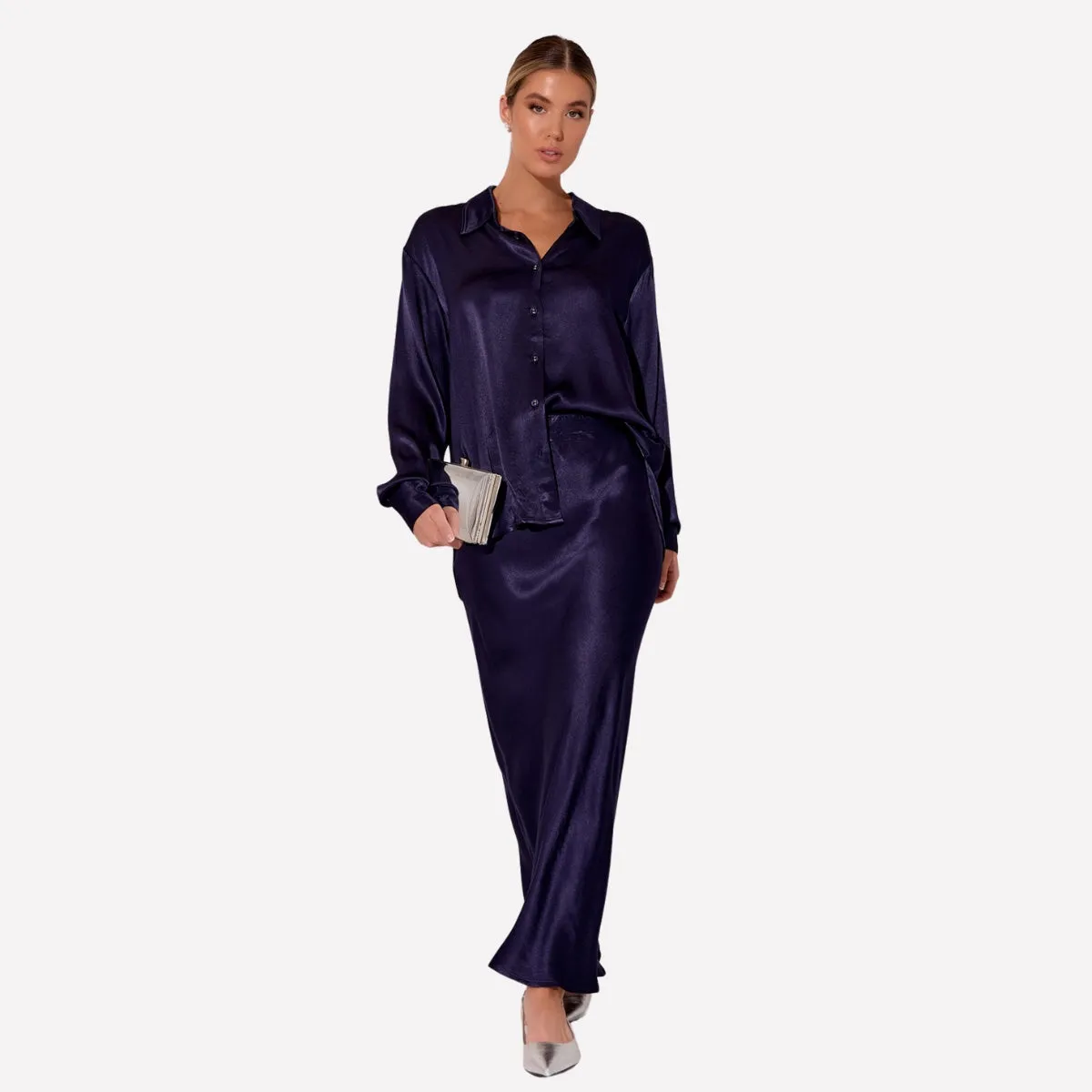 Brooklyn Satin Shirt (Navy)