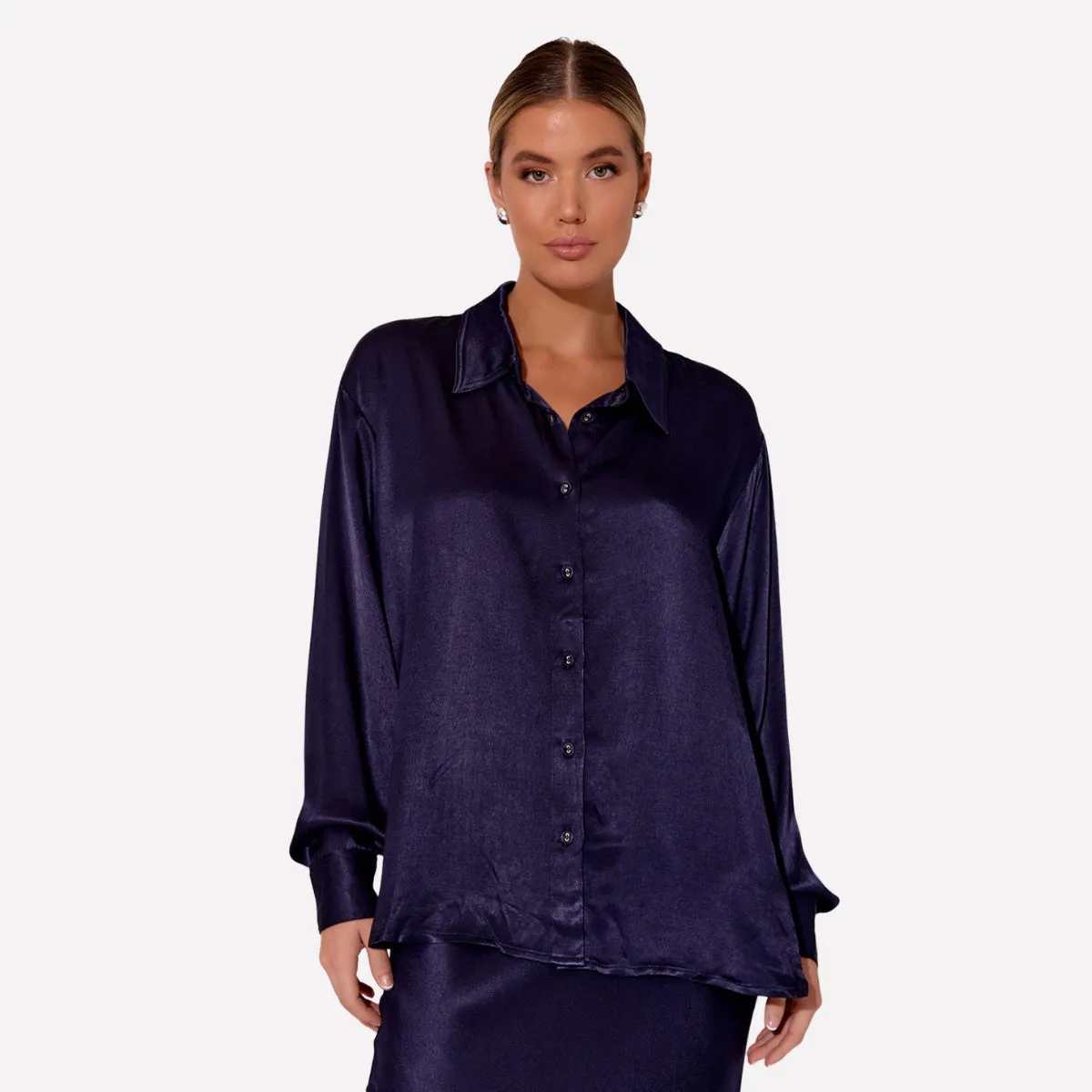 Brooklyn Satin Shirt (Navy)