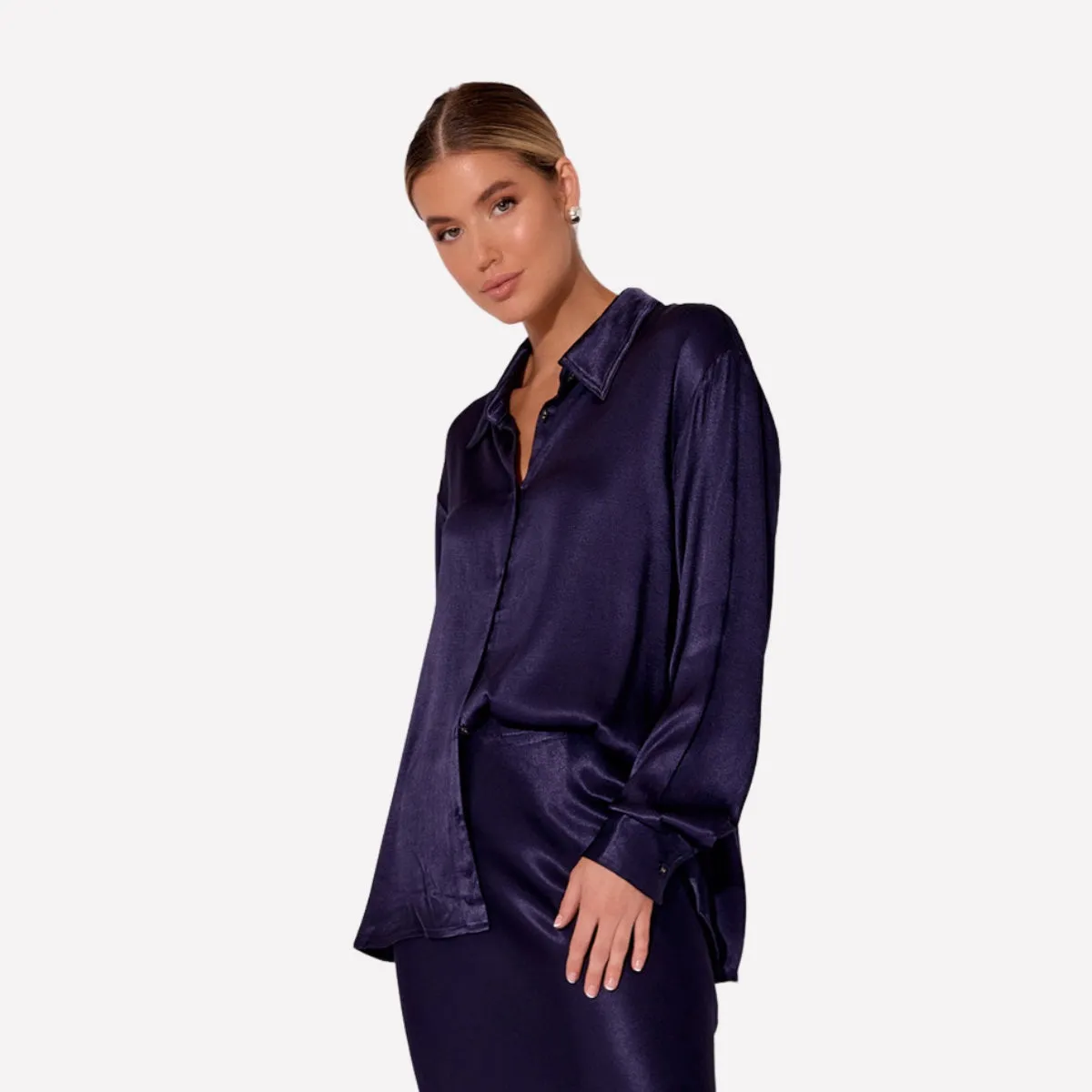 Brooklyn Satin Shirt (Navy)