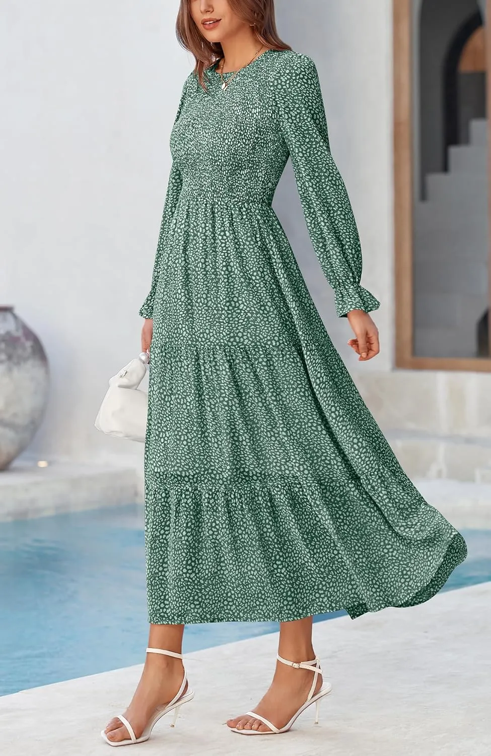 BTFBM Women Casual Long Sleeve Crew Neck Fall Dress Bohemian Relaxed Fit Floral Flowy Maxi Dresses Tiered Cocktail Dress
