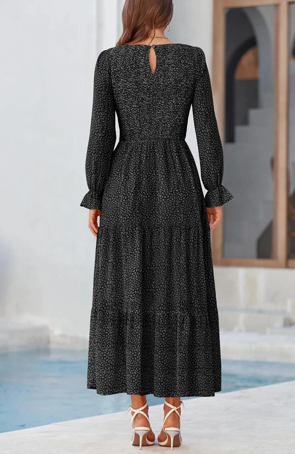 BTFBM Women Casual Long Sleeve Crew Neck Fall Dress Bohemian Relaxed Fit Floral Flowy Maxi Dresses Tiered Cocktail Dress