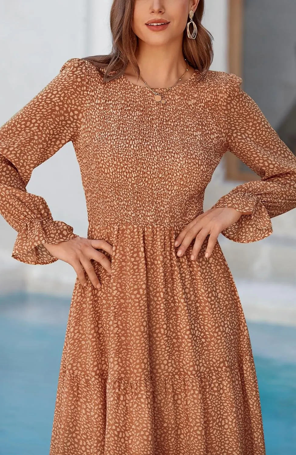 BTFBM Women Casual Long Sleeve Crew Neck Fall Dress Bohemian Relaxed Fit Floral Flowy Maxi Dresses Tiered Cocktail Dress