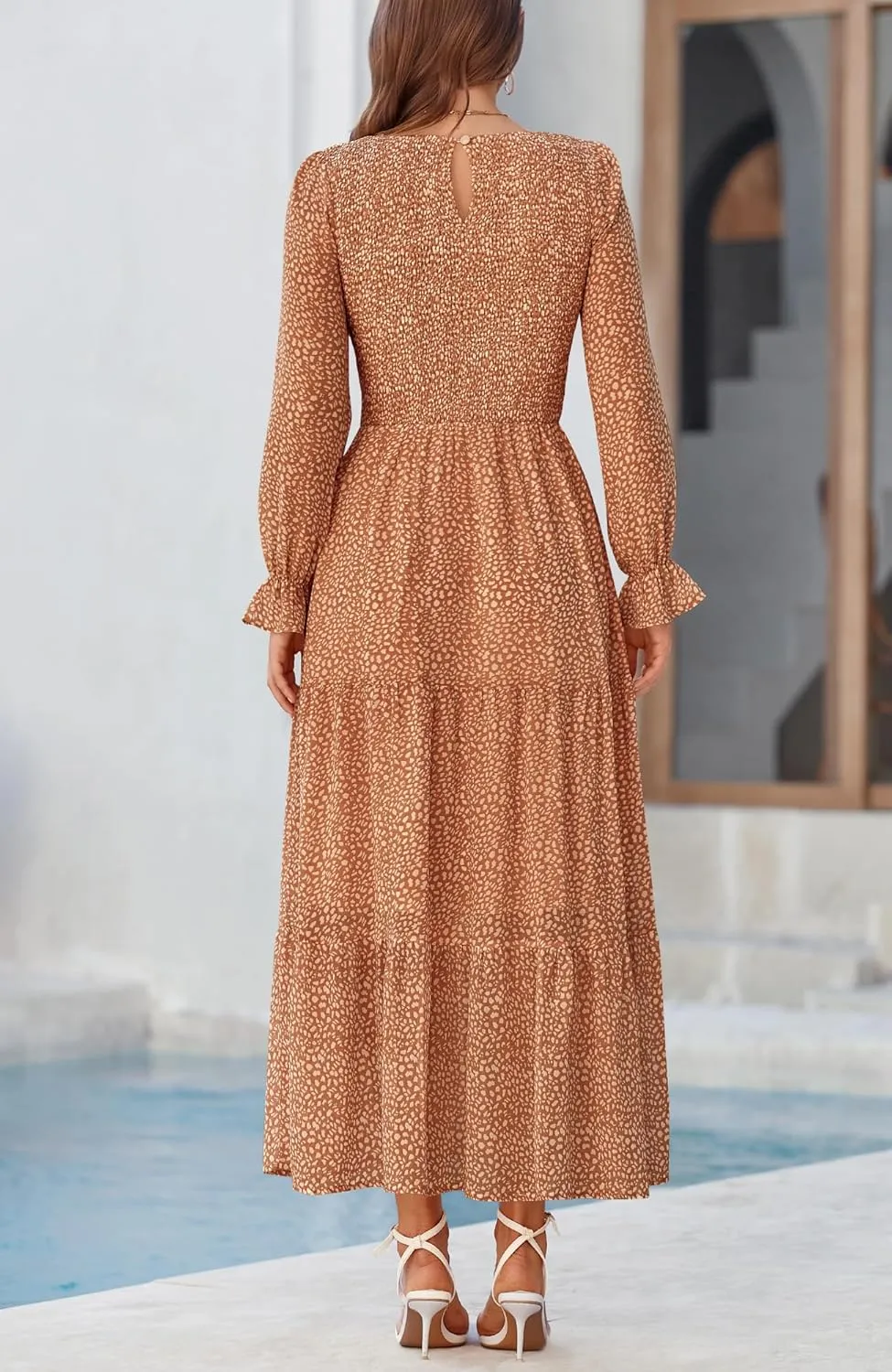 BTFBM Women Casual Long Sleeve Crew Neck Fall Dress Bohemian Relaxed Fit Floral Flowy Maxi Dresses Tiered Cocktail Dress