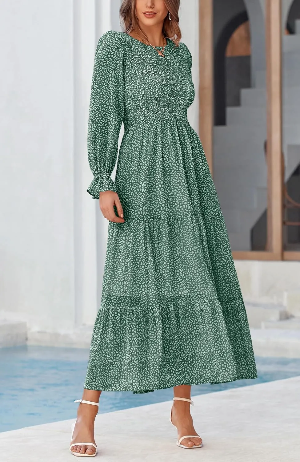 BTFBM Women Casual Long Sleeve Crew Neck Fall Dress Bohemian Relaxed Fit Floral Flowy Maxi Dresses Tiered Cocktail Dress