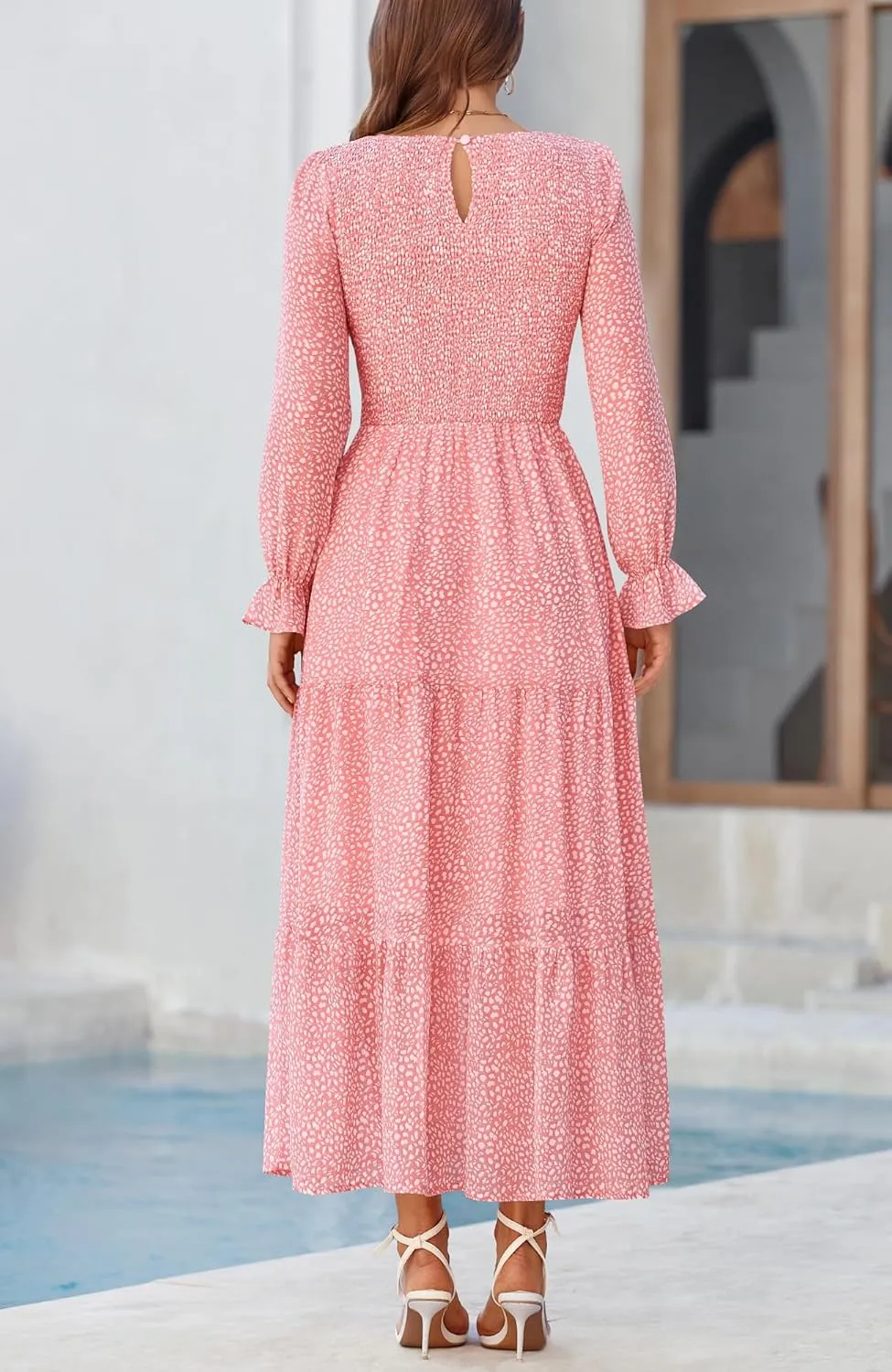 BTFBM Women Casual Long Sleeve Crew Neck Fall Dress Bohemian Relaxed Fit Floral Flowy Maxi Dresses Tiered Cocktail Dress