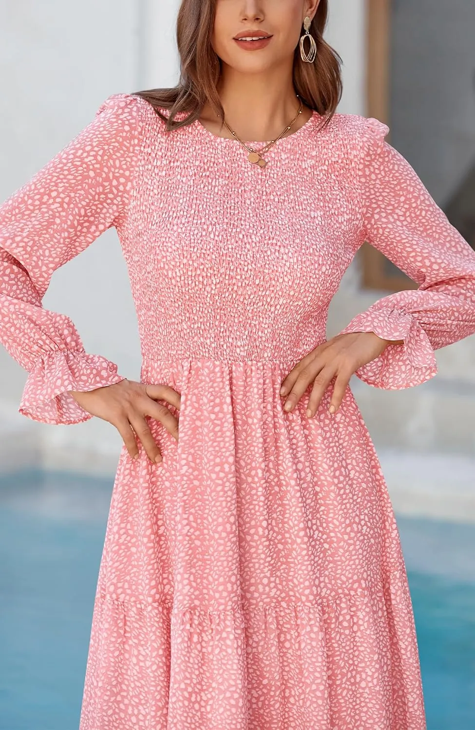 BTFBM Women Casual Long Sleeve Crew Neck Fall Dress Bohemian Relaxed Fit Floral Flowy Maxi Dresses Tiered Cocktail Dress