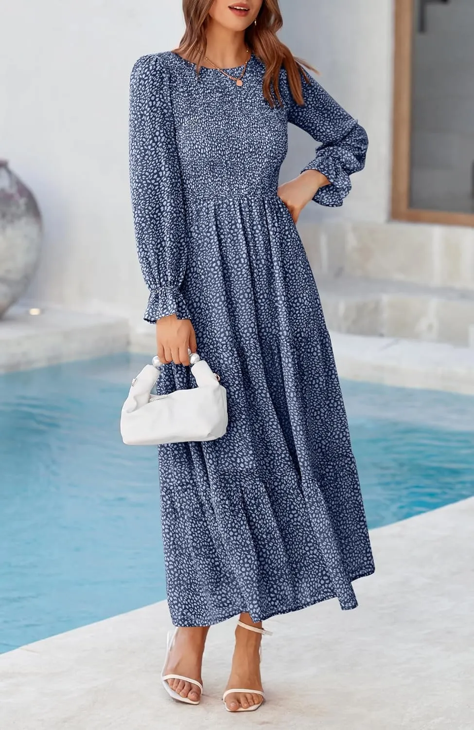 BTFBM Women Casual Long Sleeve Crew Neck Fall Dress Bohemian Relaxed Fit Floral Flowy Maxi Dresses Tiered Cocktail Dress