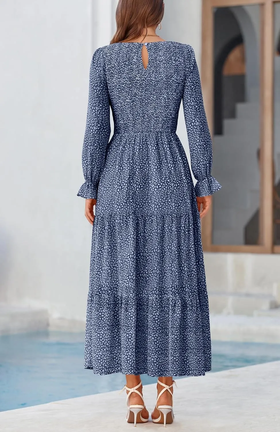 BTFBM Women Casual Long Sleeve Crew Neck Fall Dress Bohemian Relaxed Fit Floral Flowy Maxi Dresses Tiered Cocktail Dress