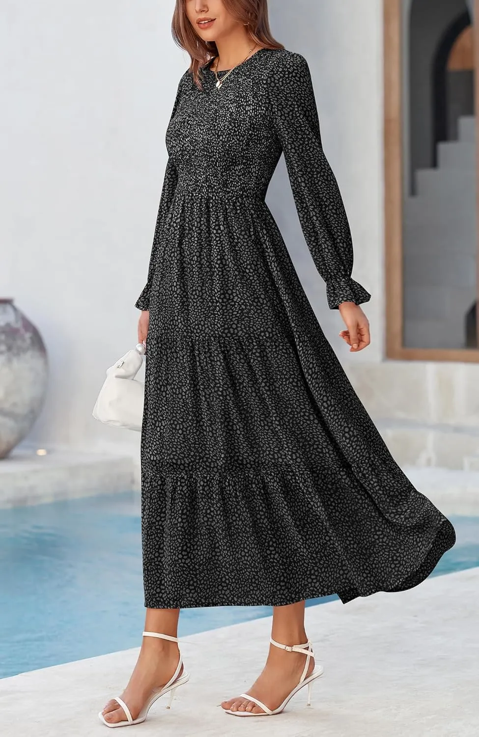 BTFBM Women Casual Long Sleeve Crew Neck Fall Dress Bohemian Relaxed Fit Floral Flowy Maxi Dresses Tiered Cocktail Dress