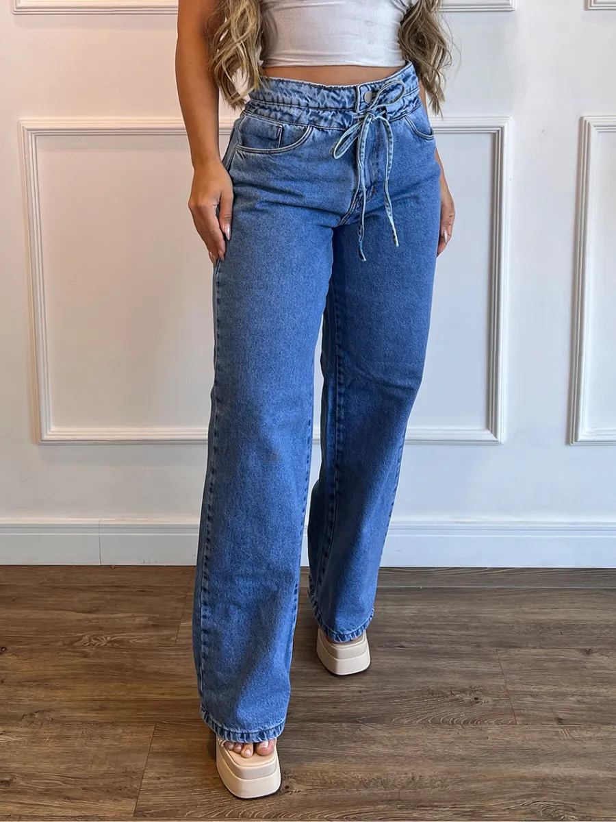 Cala Jeans Wide Leg Modern Denim com Regulagem na Cintura - FULL