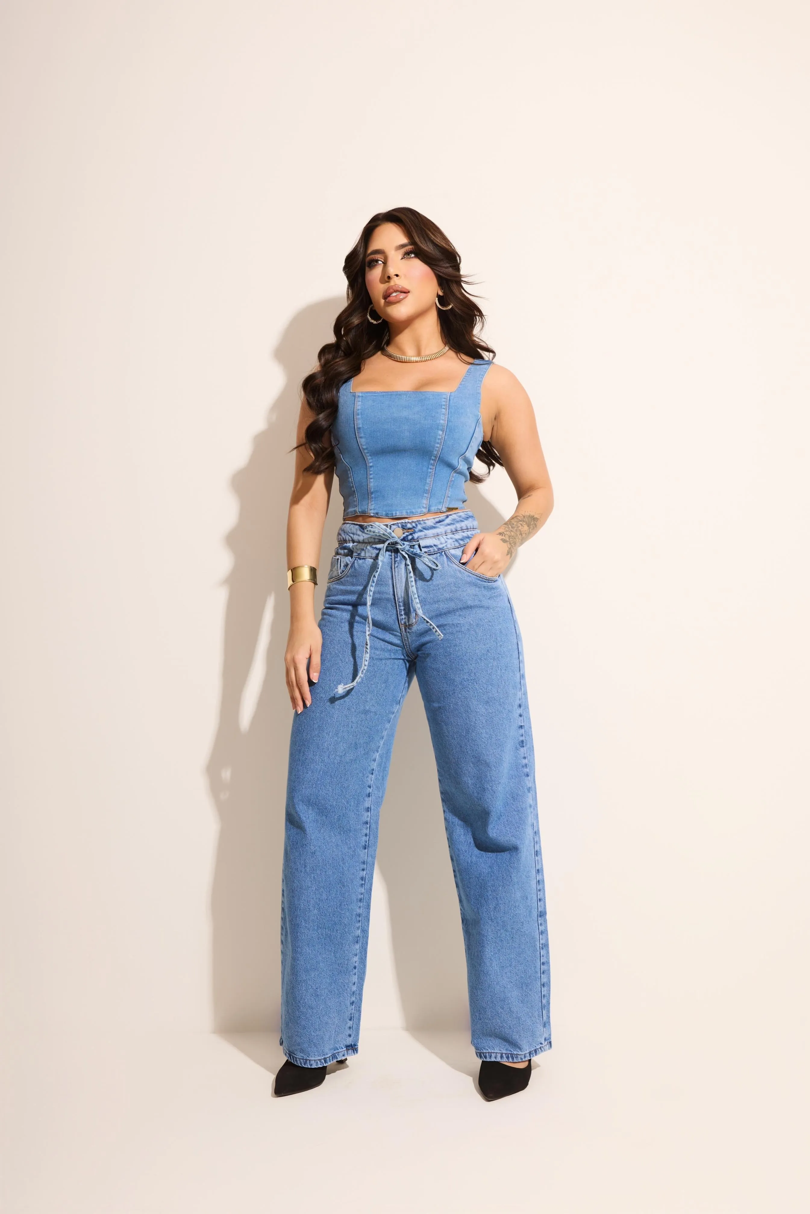 Cala Jeans Wide Leg Modern Denim com Regulagem na Cintura - FULL