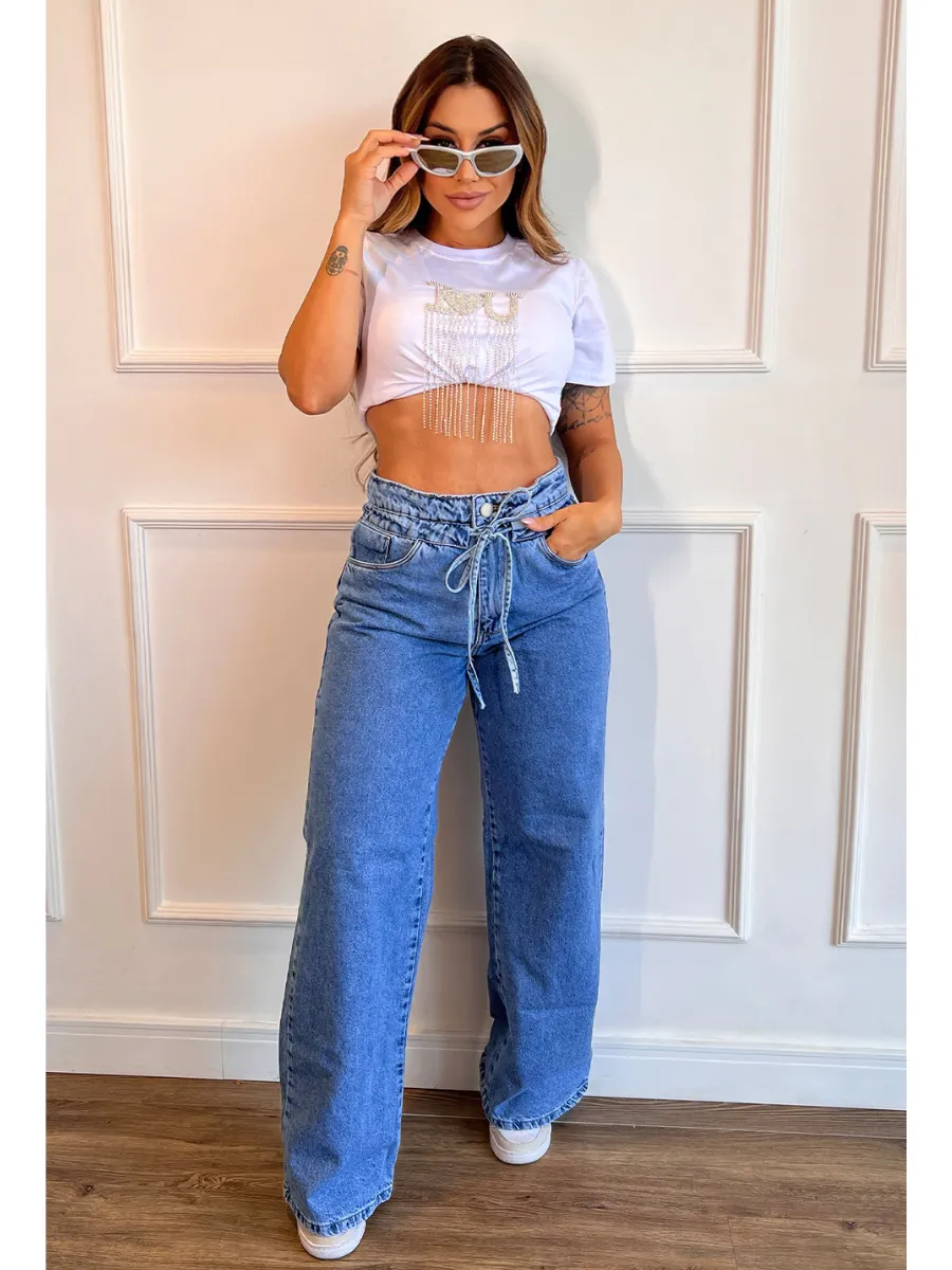 Cala Jeans Wide Leg Modern Denim com Regulagem na Cintura - FULL