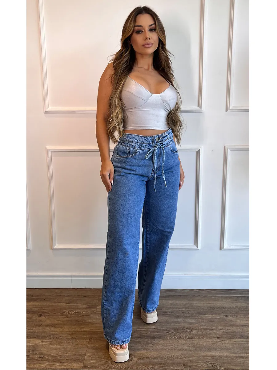 Cala Jeans Wide Leg Modern Denim com Regulagem na Cintura - FULL