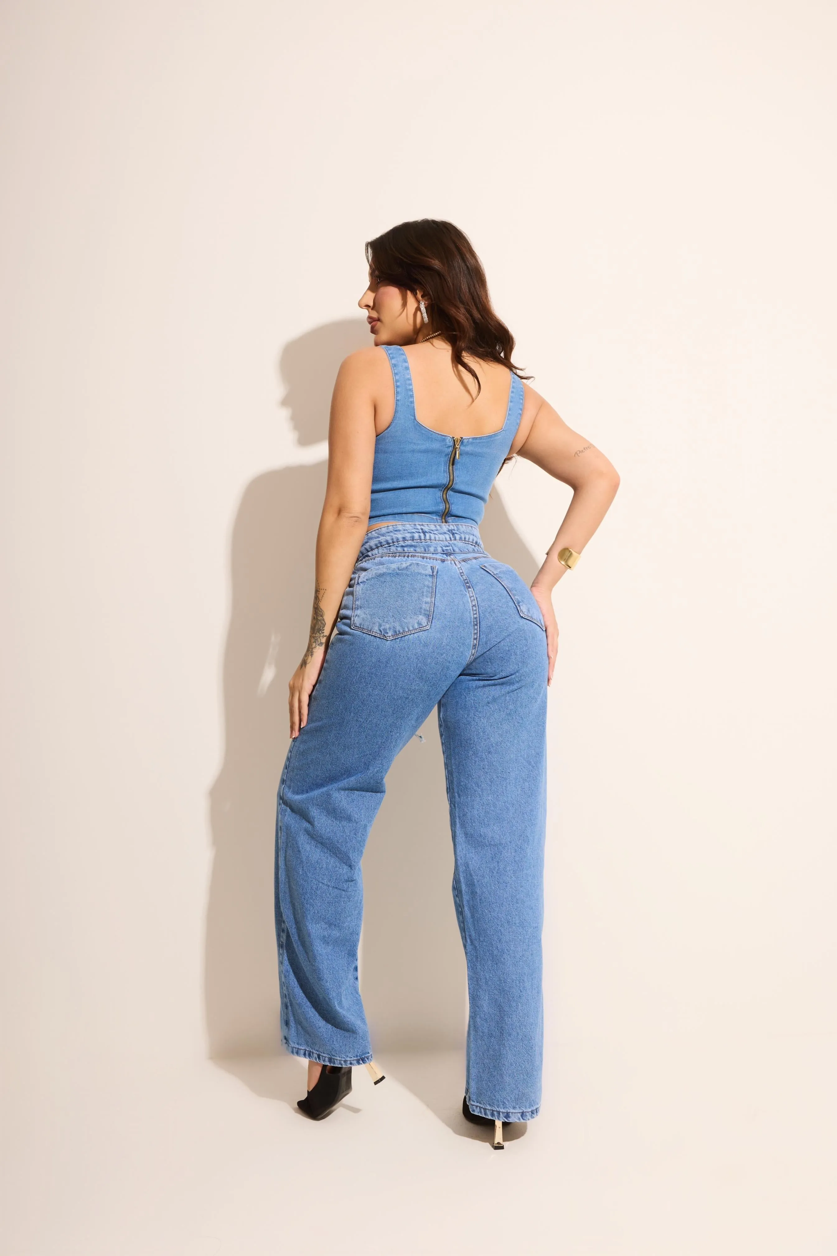 Cala Jeans Wide Leg Modern Denim com Regulagem na Cintura - FULL